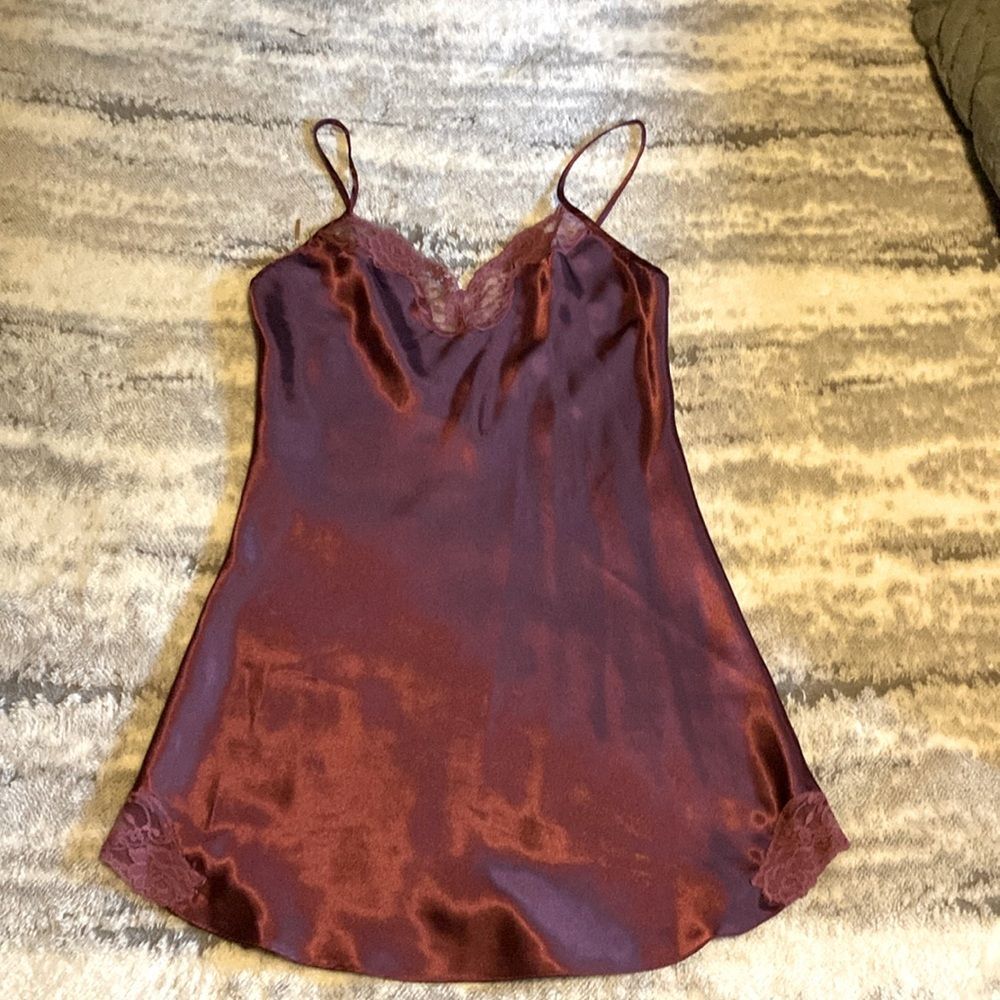 Amelia’s Burgandy Satin & Lace Nighty Slip